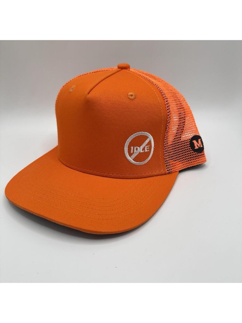 Mammoth Headwear No Idle Orange Snapback Hat One Size Fits Big Trucker Hat Mesh
